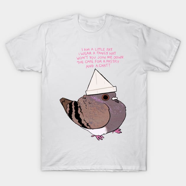 Hat Pigeon (With Text) T-Shirt by chuckdrawsthings